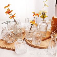 法式复古透明玻璃小花瓶浮雕欧式小口径花瓶干鲜花插花花器水培植