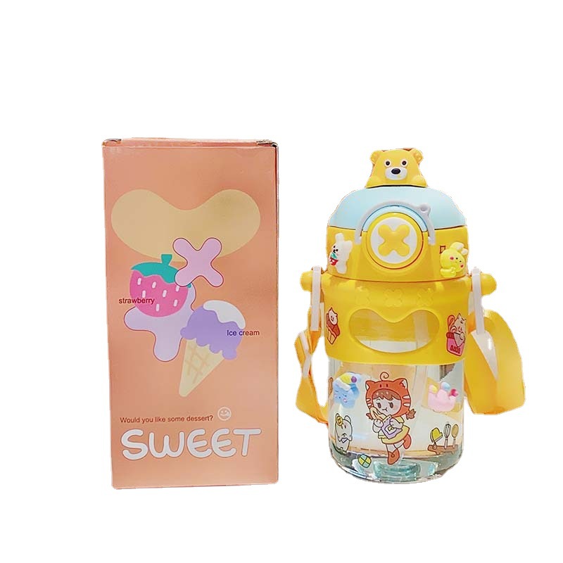 High Quality New Children Cartoon Cute Plastic Cup Unisex Good-looking with Rope Handle Cup with Straw