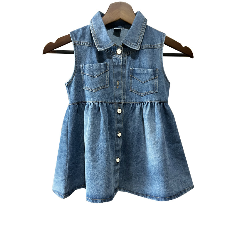 Cross-Border Girls' Suspender Skirt Summer Children's 2023 New Western Style Suspender Skirt Baby Denim Skirt Dress