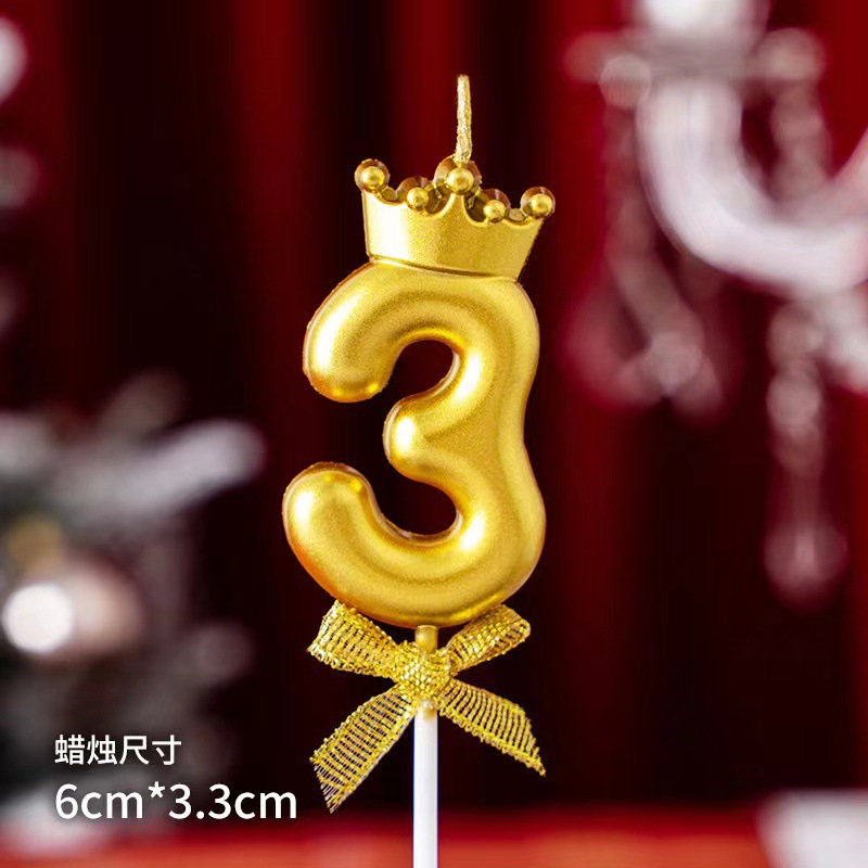 Trending Creative Golden Crown Bow Birthday Candle 0-9 Number Adult Party Children Full-Year Cake Mold