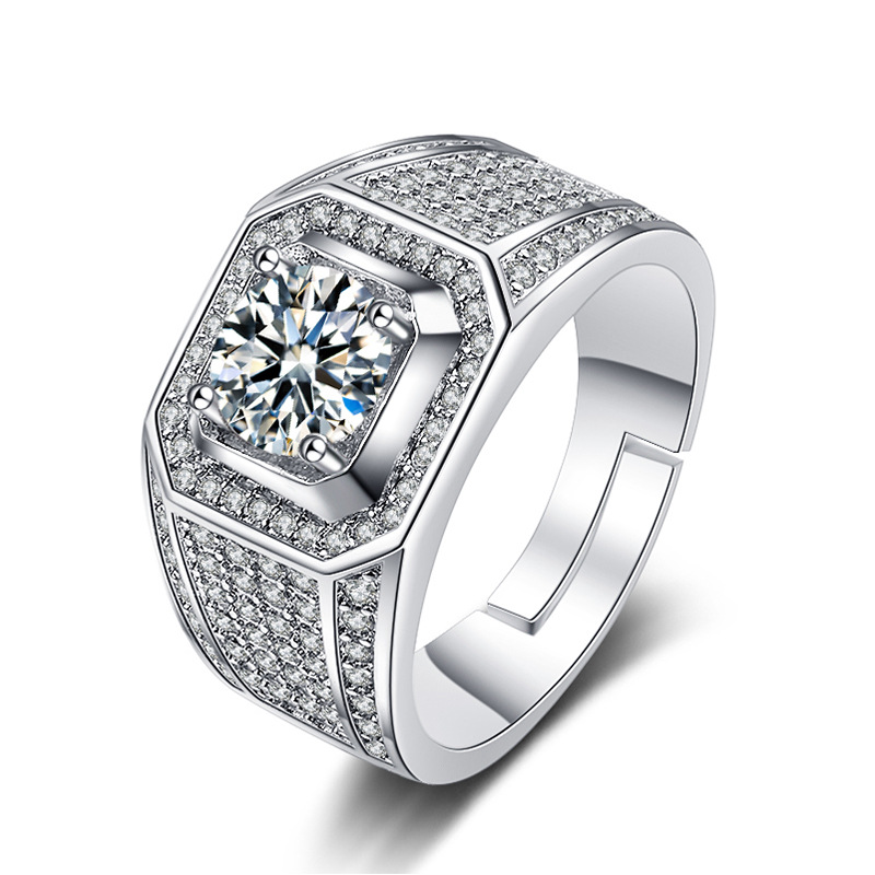 满钻宽版男士戒指欧美镀铂金饰品霸气仿真钻石男士戒指情侣订婚戒