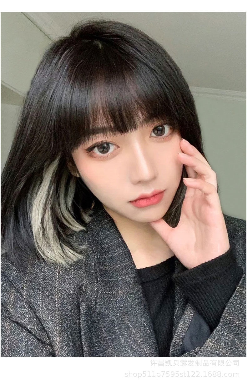 漫画齐刘海lisa同款全头套假发女短发网红时尚锁骨短发圆脸波波头