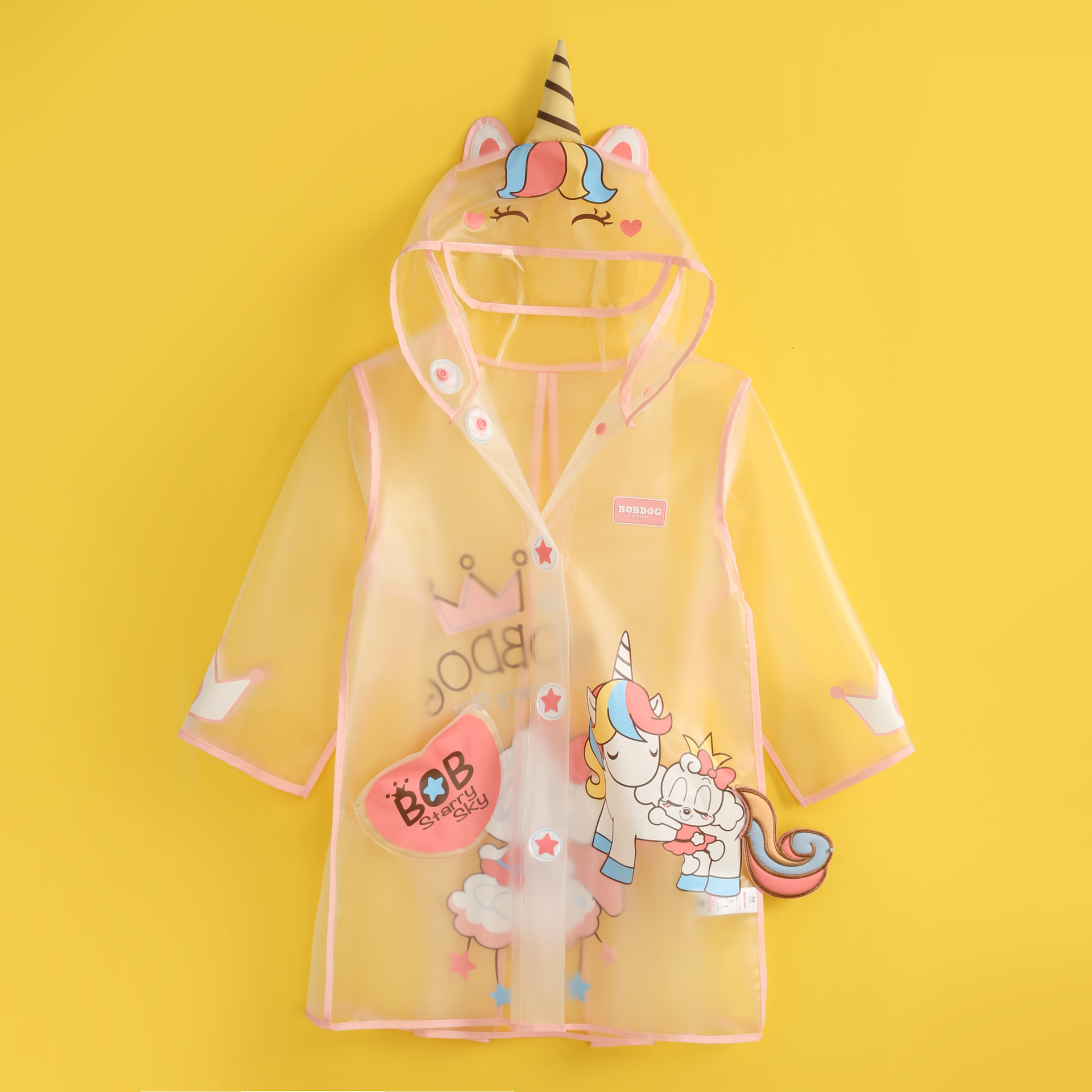 巴布豆儿童雨衣可爱卡通雨披透明幼儿园小学生大童雨衣带书包位