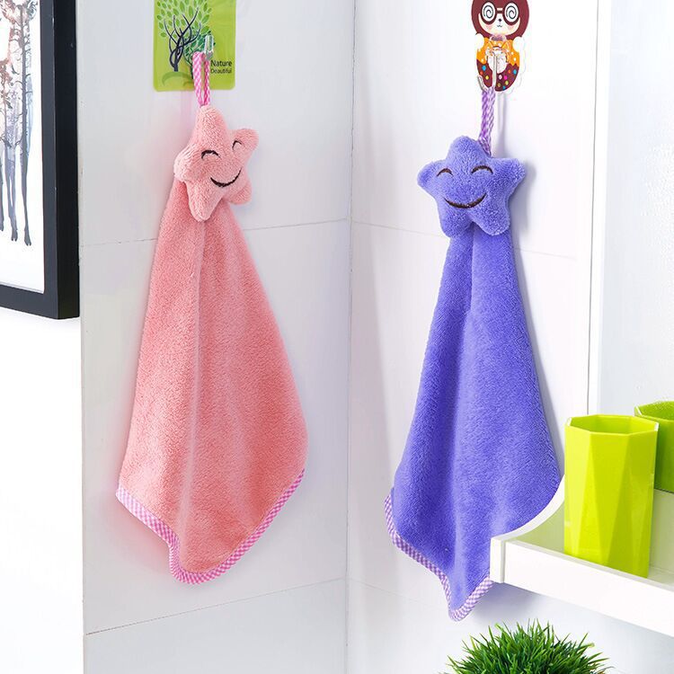 Star Small Square Towel Kitchen Bathroom Hanging Cleaning Pot Bowl Coral Velvet Hand Towel