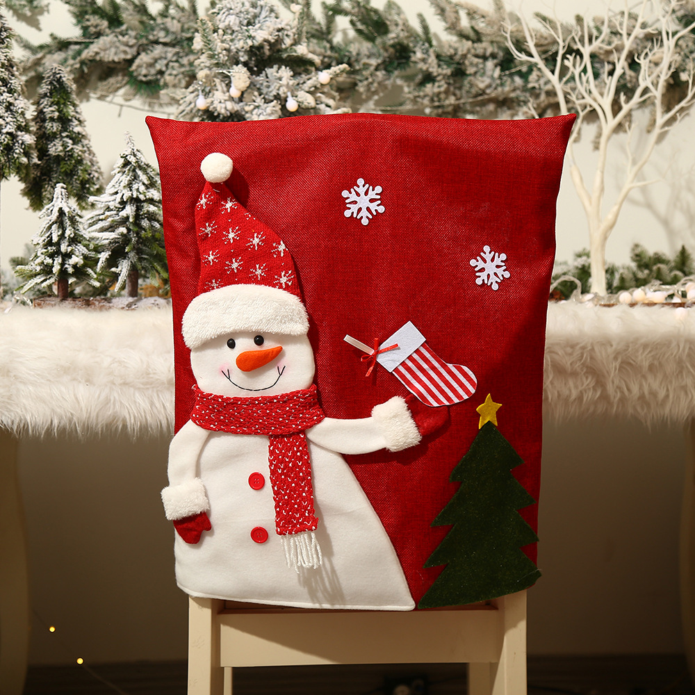 Christmas Decorative Creative Cute Old Man Snowman Elk Doll Chair Cover Living Room Dining Table Atmosphere Layout Supplies