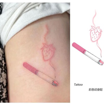 小众新款草莓烟小图案 可水洗纹身贴 防水持久逼真彩绘女可爱甜美