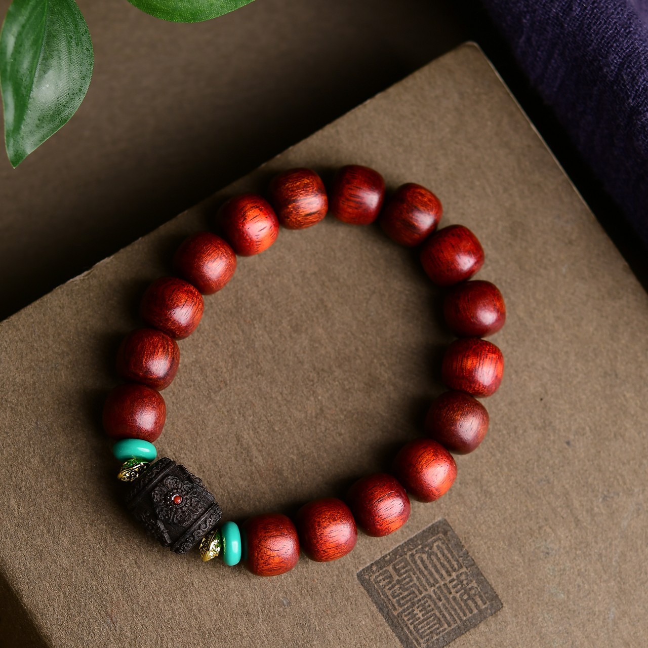 原创紫檀桶珠搭配沉香木雕刻桶珠高端盘玩手串手链文玩时尚饰品