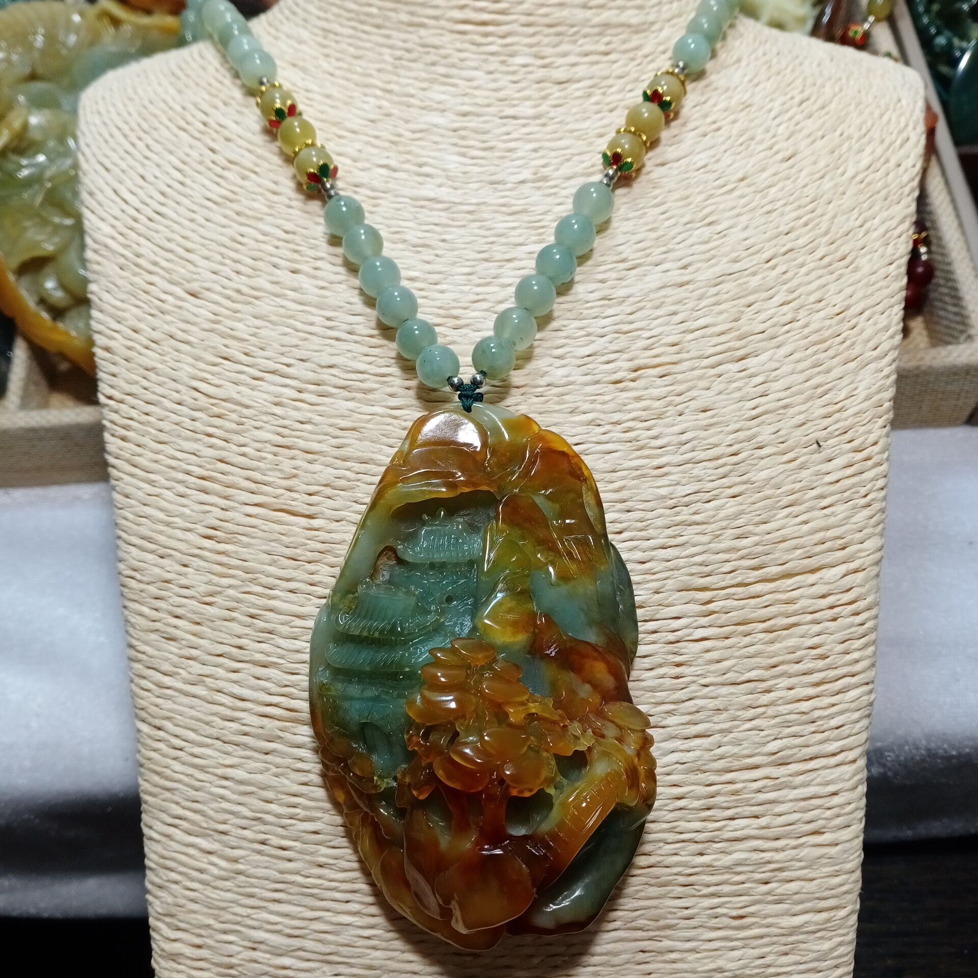 岫玉吊坠山水批发项链毛衣链压襟璎珞辽宁岫岩工厂天然手工百搭