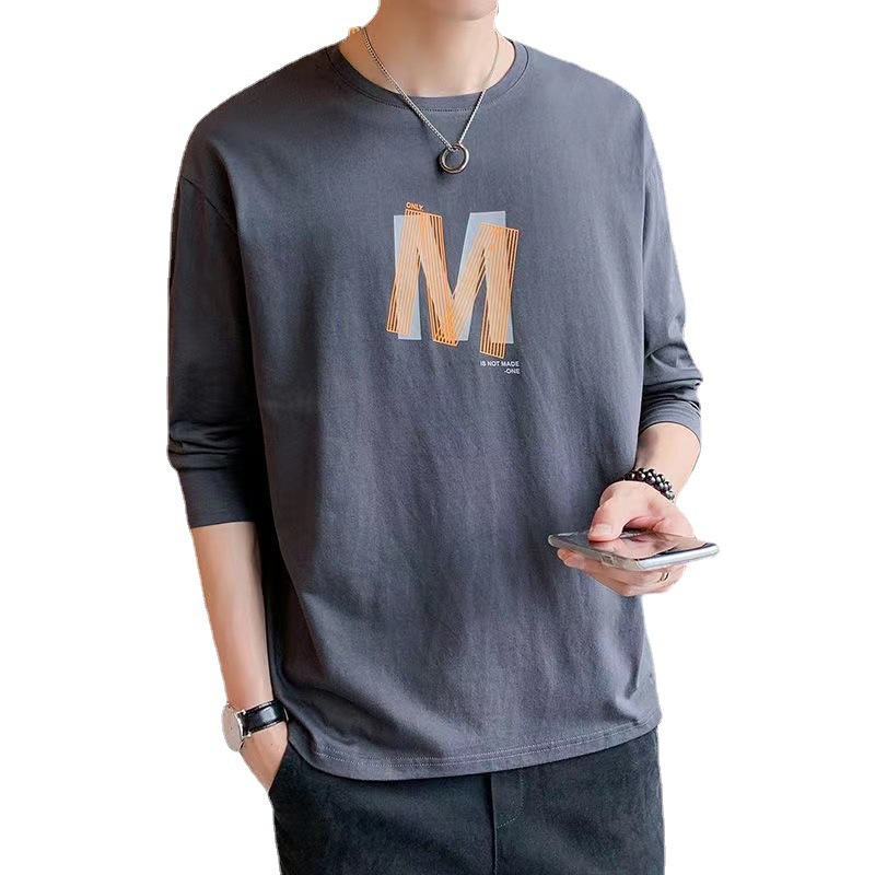 2023 Spring and Autumn New Men's Cotton Long-Sleeved T-shirt Loose Large Size Men's Undershirt T-shirt Foreign Trade Stall Wholesale