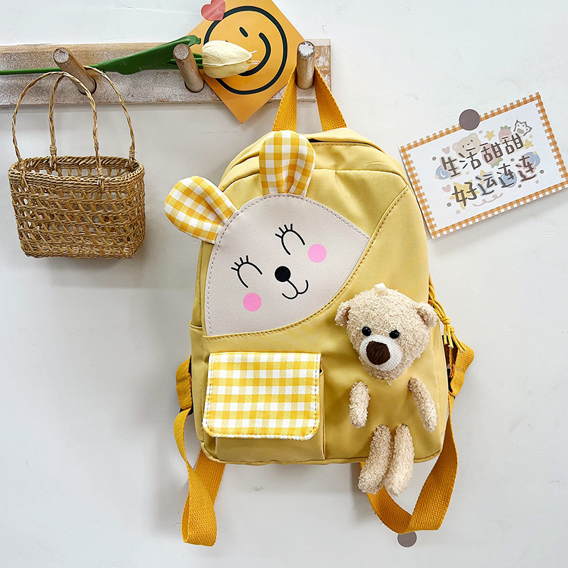 Children's Schoolbag 2023 Summer New Travel School Small Backpack Cute Bear Plaid Nylon Backpack Bags