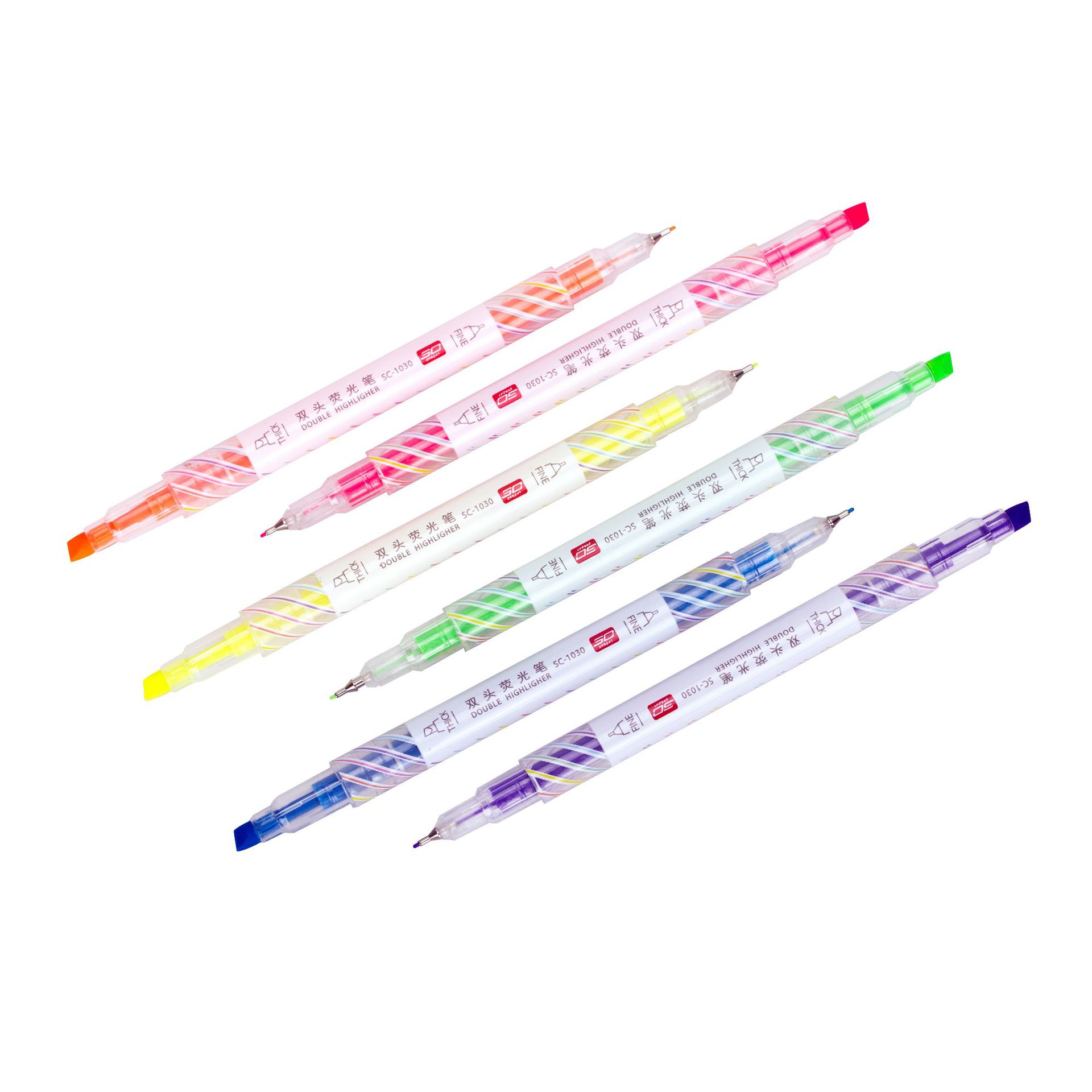 Syringe-Head Fluorescent Pen Double-Headed Student Notes Drawing Key Painting Hook Line Pen Six-Color Set Ink Factory Direct Supply
