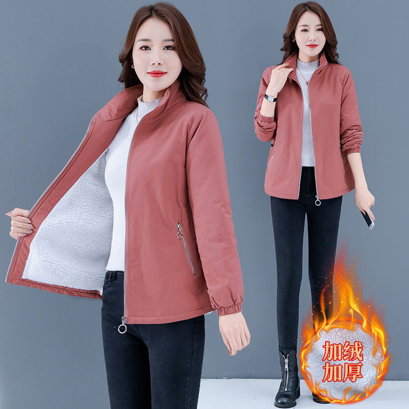 加绒外套女短款2024年冬装新款中年妈妈女士秋冬休闲加厚夹克上衣