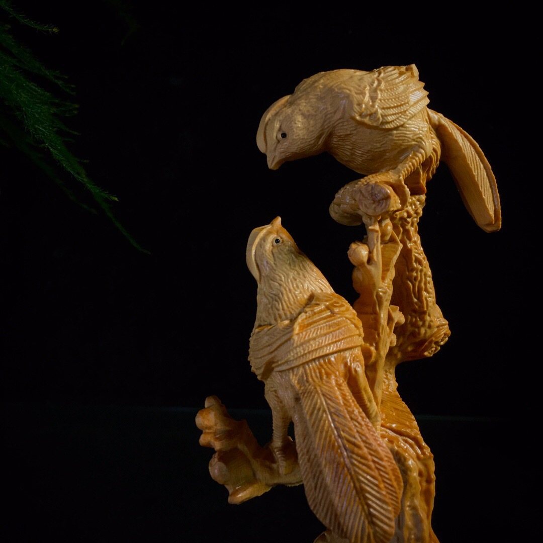 崖柏木雕喜上眉梢摆件 18×8.5×5.5cm 饰书房书桌面工艺厂家批发