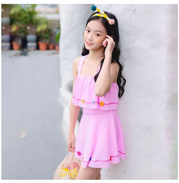 儿童泳衣女孩中大童连体泳装女童可爱款8-11岁6602