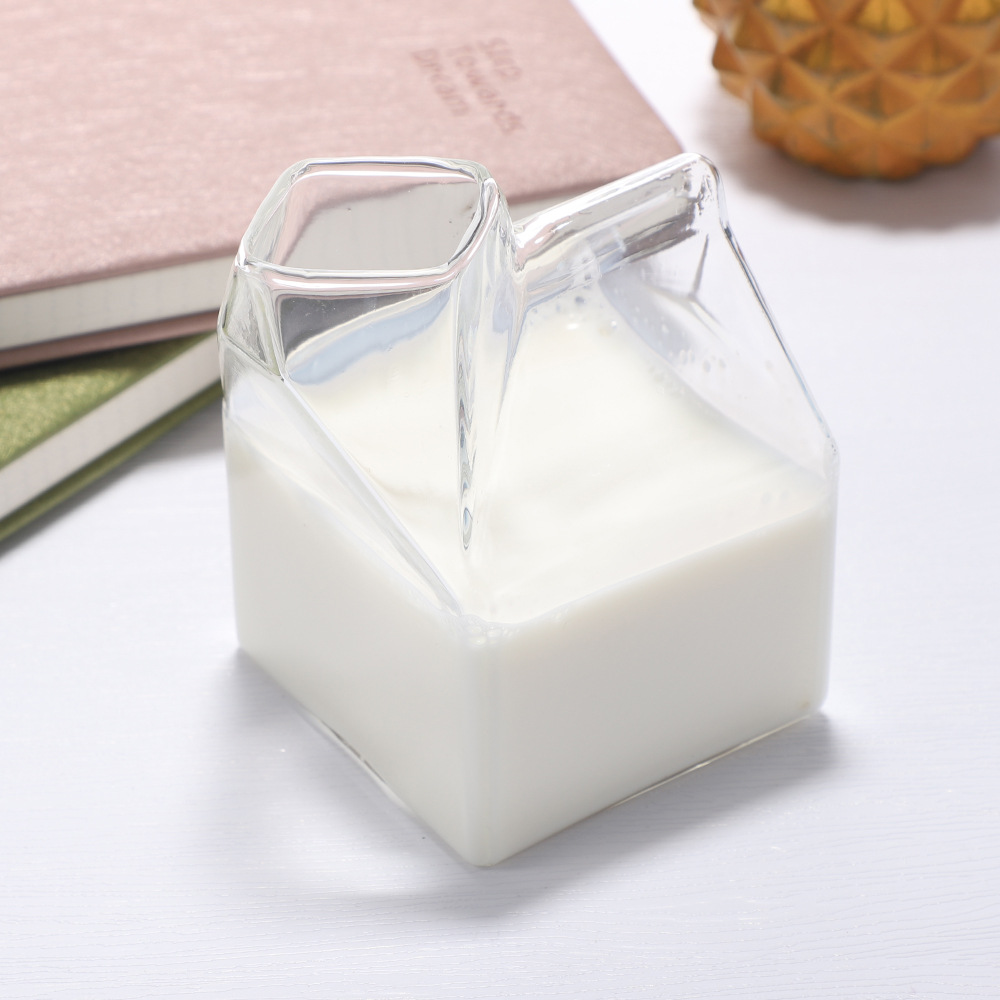 跨境新款创意日式方形玻璃牛奶杯热玻璃牛奶盒家用早餐鲜奶盒