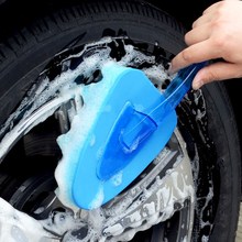 洗车海绵刷带柄三角波浪蓝色洗车海绵刷汽车清洁养护工具