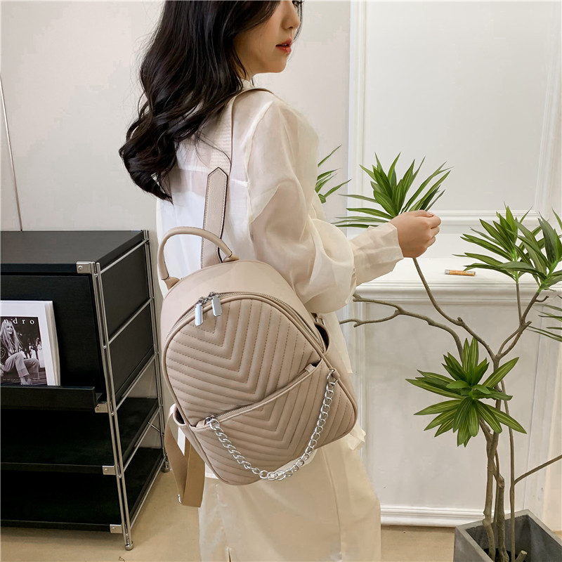 2023 Korean Style Fashionable All-Match Simple New Women's Backpack Casual Large Capacity Small Fresh Chain Shoulder Bag