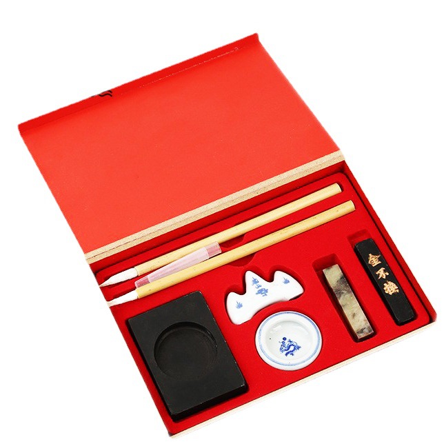 Writing Brushes, Ink Sticks, Paper and Inkstones Red Four Treasures of Study Set Beginner Calligraphy Supplies Writing Brushes, Ink Sticks, Paper and Inkstones Gift Set Wholesale