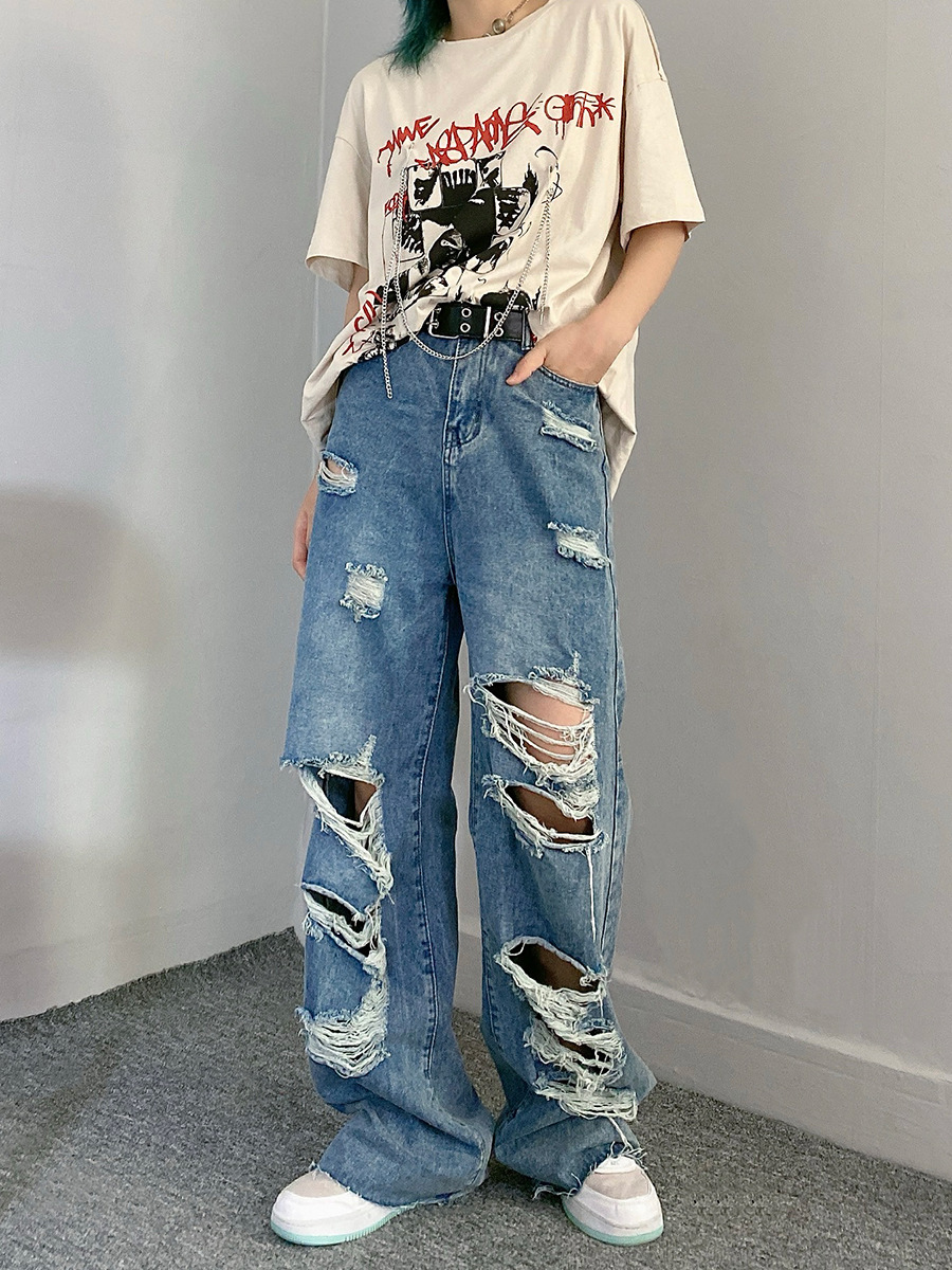 破洞破边牛仔裤女