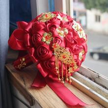 手捧花中式婚礼新娘捧花复古道具真红玫瑰中国风秀禾服批发