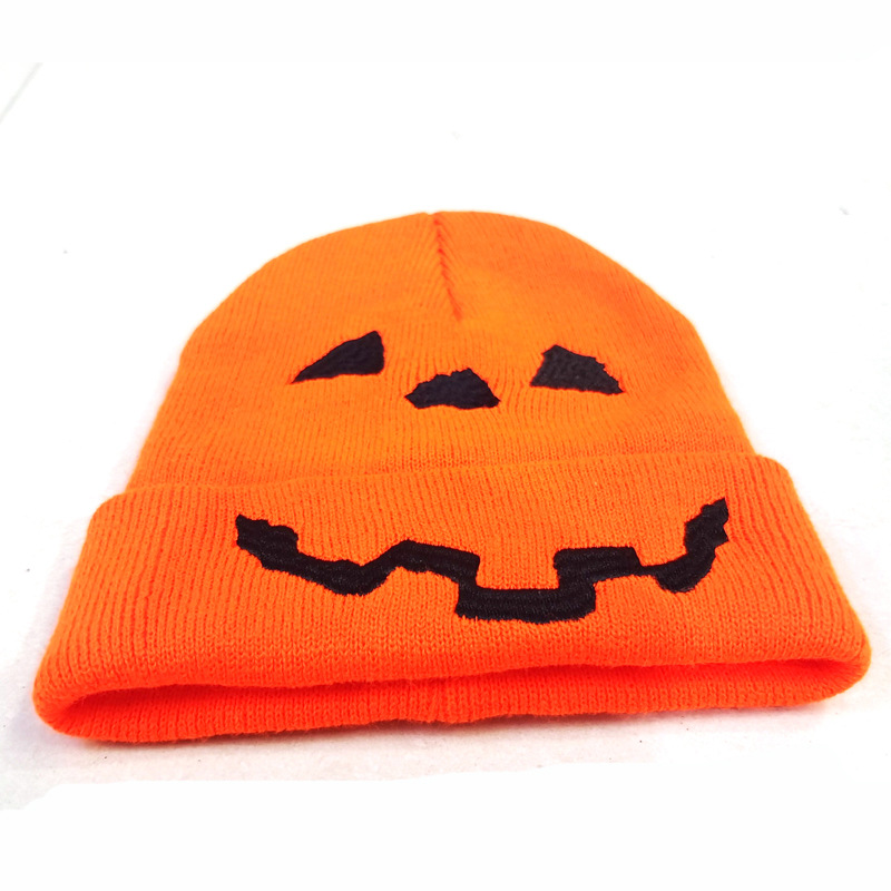 Cross-Border Funny Pumpkin Lamp Embroidery Knitted Hat Men's and Women's Halloween Cartoon Woolen Cap European and American Street Pullover Hat