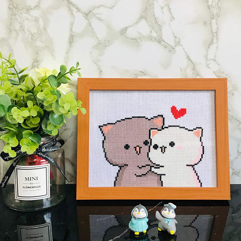 十字绣新款简单小幅画可爱猫咪卡通情侣爱情卧室学生新手线绣