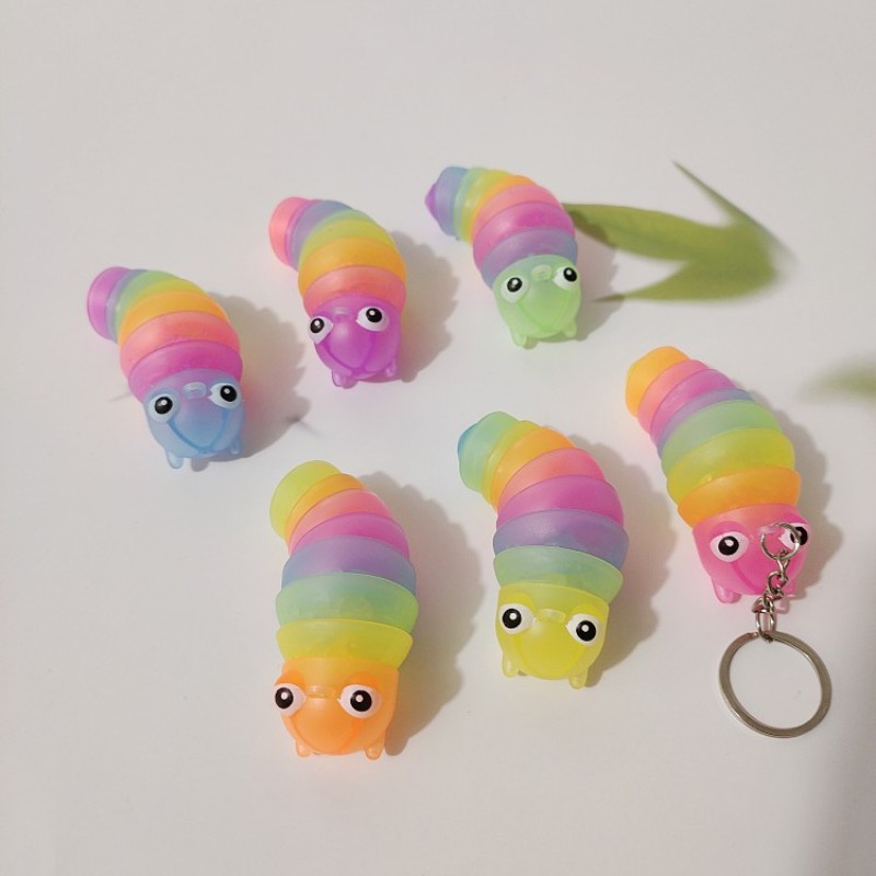 Rainbow Small Eyes 8cm Caterpillar Keychain Luminous 9 Slug Children Interactive Decompression Toy