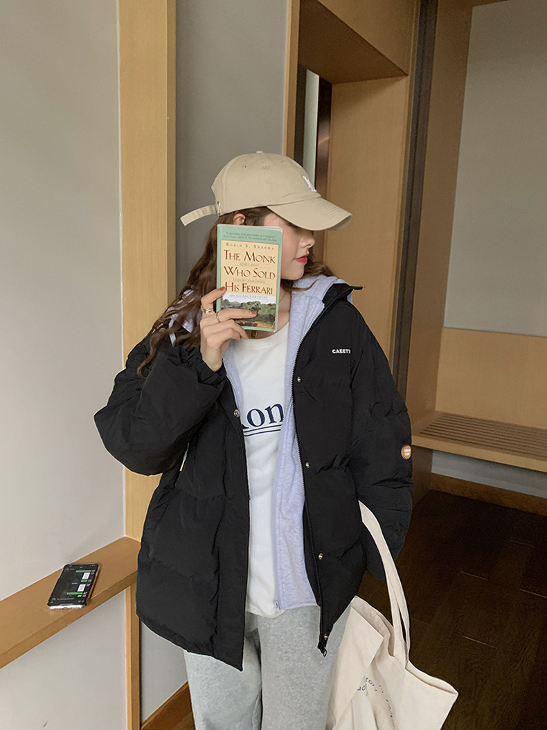 黄峥假两件卫衣连帽羽绒服女2021冬韩版宽松加厚小个子外套yr5440