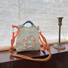 日系自制ball chain环保购物袋尼龙布刺绣花手提帆布包尼龙购物袋