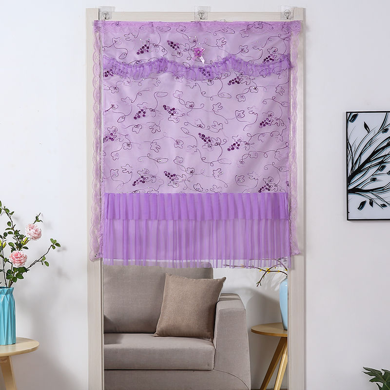 布艺门帘蕾丝卧室隔断帘厨房洗手间四季装饰半帘短门帘软纱送粘钩