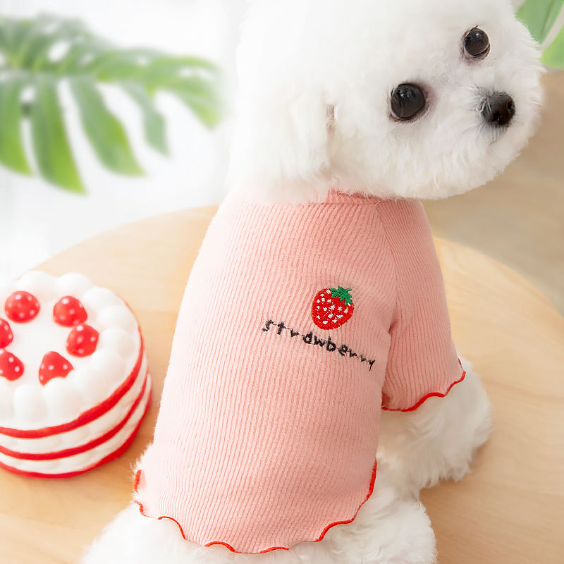 New Spring and Summer Thin Puppy Dog Breathable Strawberry Sweater Four Seasons Solid Color Cat Bottoming Shirt Pet Clothes