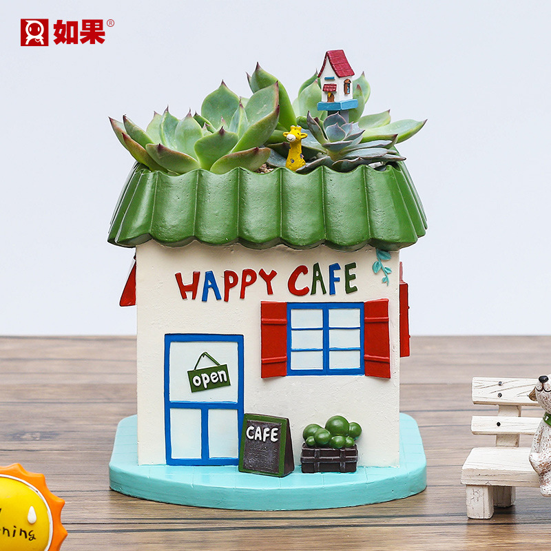 田园创意复古小屋房子多肉植物花盆装饰品个性肉肉微景观盆栽花器