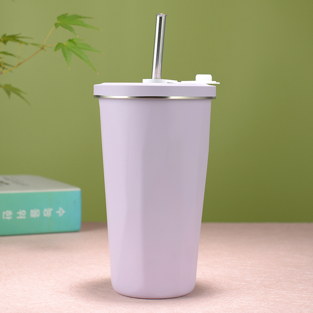 New Fashion Coffee Cup Creative Diamond Car Cup with Straw Solid Color 304 Stainless Steel Straw Vacuum Cup