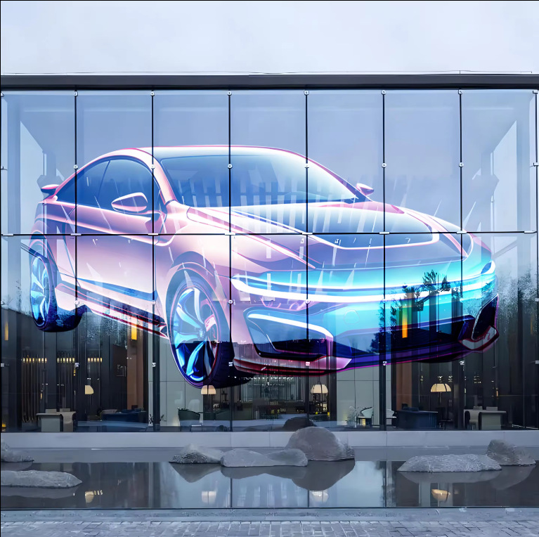 室内全彩led透明贴膜屏幕晶膜显示屏广告屏室外防水格栅屏拼接屏