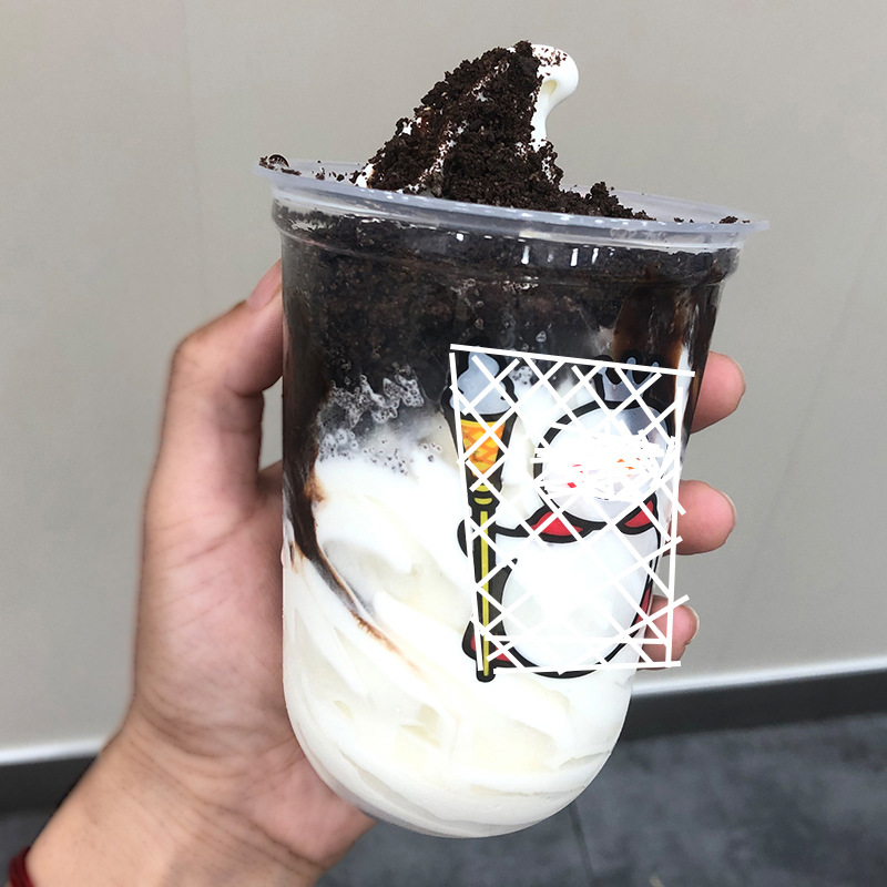 蜜雪冰城奶茶杯子一次性带盖400型冰淇淋圣代杯 500/700塑料杯