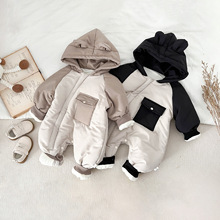 婴儿棉服冬季连体衣单口袋爬服男宝宝加厚保暖棉服外出服冬装棉衣