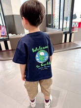 男童背面地球印花短袖T恤夏季童装中小童宝宝软糯半袖上衣潮