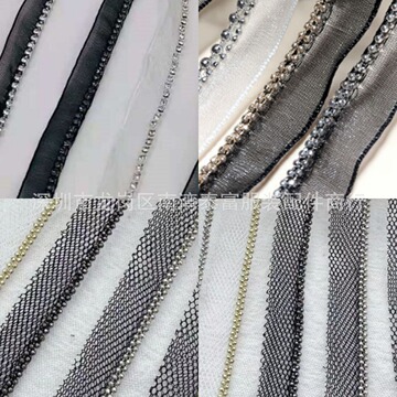 1cm网布双排链条花边 单边铜链织带条码 辑边出芽条 diy 服装辅料