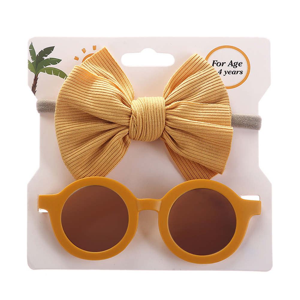 Children's Sunglasses Headband Combination Set Fashion Cartoon Baby Toy Sun-Proof Glasses Pit Cotton Solid Color Hair Band