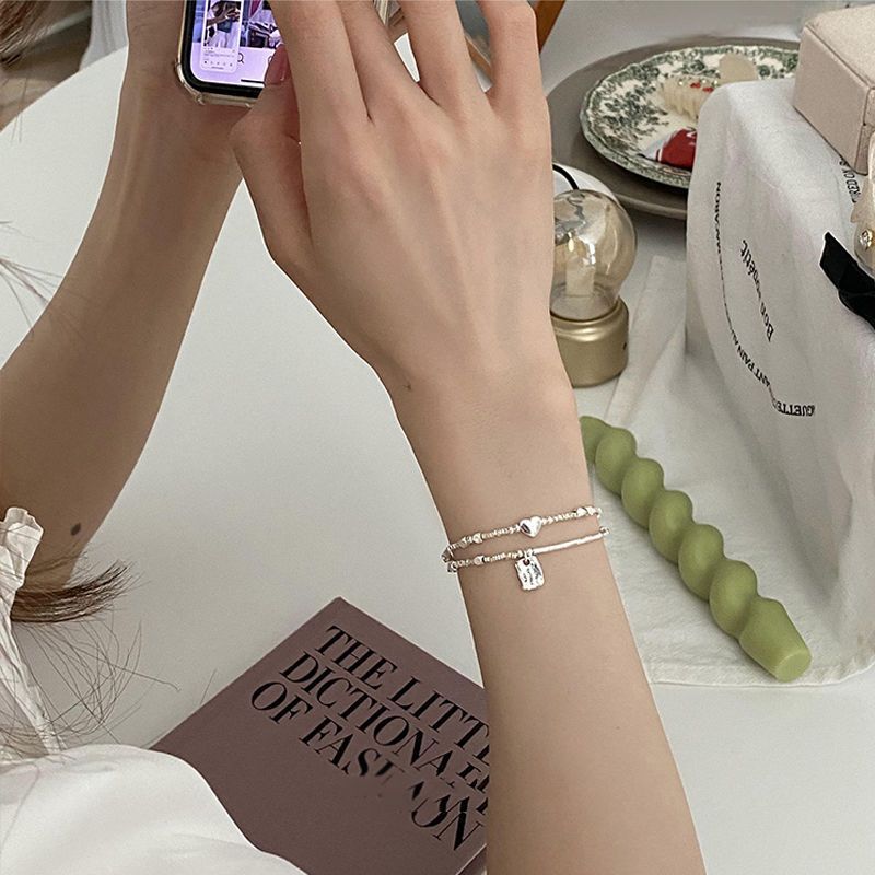 Special-Interest Design Love Square Plate Sterling Silver Bracelet 2023 New Summer Girls Cold Style Couple Girlfriends Gift