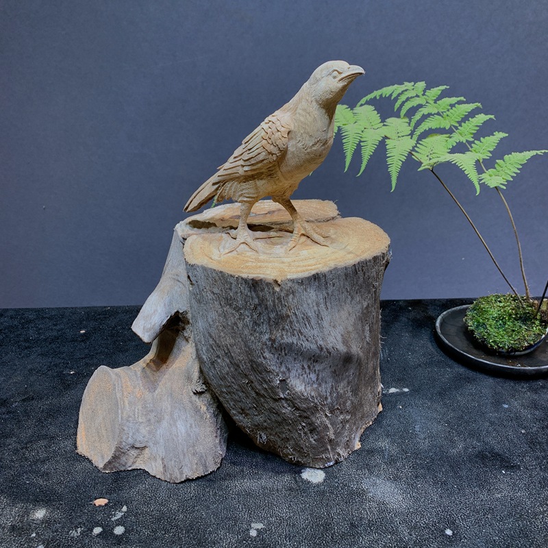 香樟木雕喜鹊吉祥家居饰品根雕小动物办公摆件雕刻工艺品工厂批发