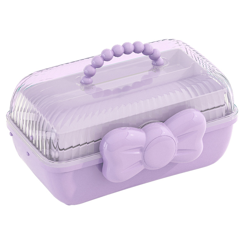Children's Goka Storage Box Purple Cute Bow Rotating Girls' Hair Accessories Transparent Desktop Handmade Storage Box