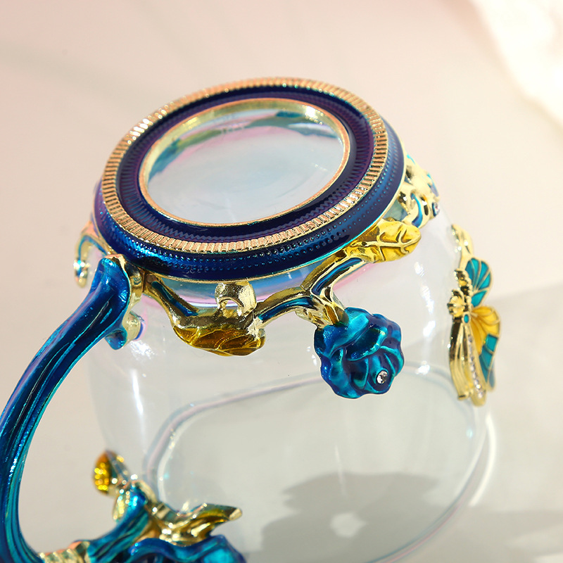 创意珐琅彩水杯家用杯子咖啡杯少女心水晶玻璃杯果汁杯花茶杯礼品