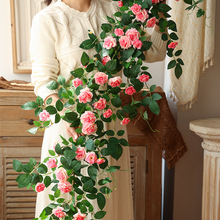 仿真玫瑰花藤条壁挂装饰假花空调管道缠绕藤蔓墙面遮挡美化瀑布花