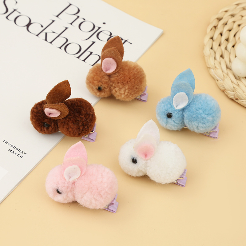 批发少女可爱毛绒小兔子发夹 纯色小兔bb夹侧边夹儿童兔子发卡
