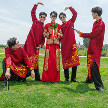 伴郎服中式夏季结婚礼服兄弟团接亲服装男中国风长袍大褂唐装马杨