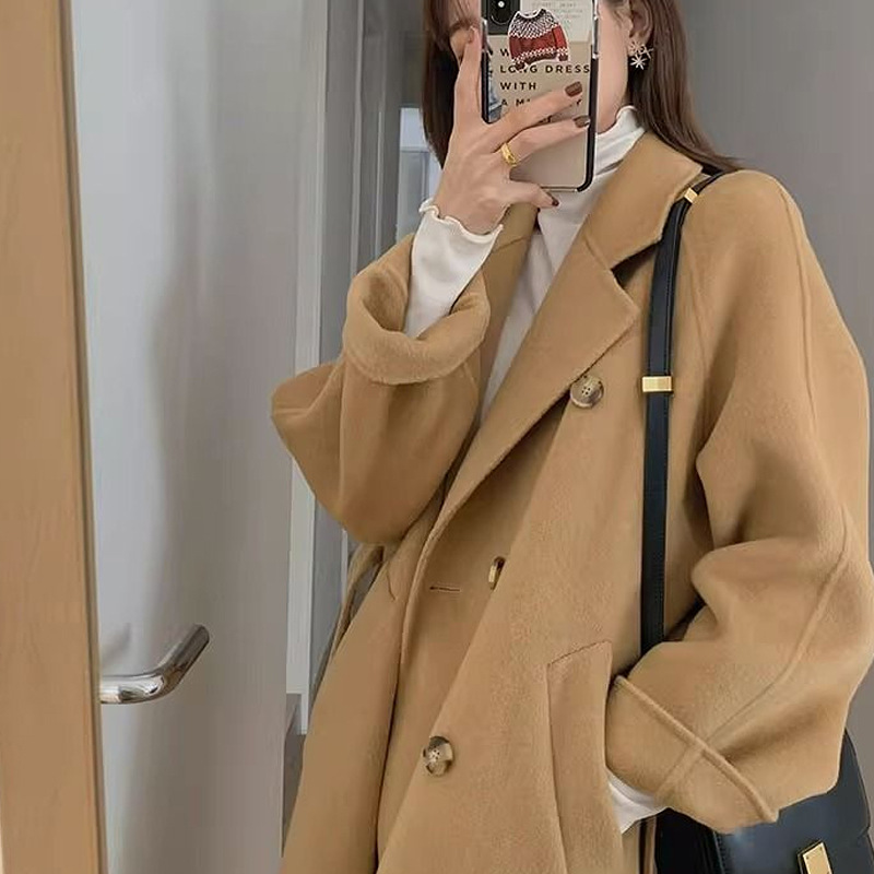 驼色毛呢外套女2023年秋冬季新款赫本风高级感中长款呢子大衣