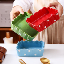 7OXW批发美式波点风陶瓷烤碗 正方形烤盘意面焗饭烤面包餐具烤箱