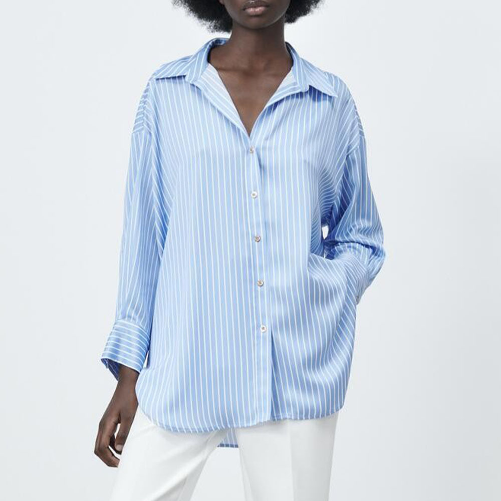 原7969260bm ur hm za春季新款女装条纹丝缎质感衬衫7969260 044