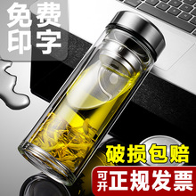 高硼硅双层玻璃杯 透明加厚广告礼品水杯 商务泡茶杯印字丝印logo